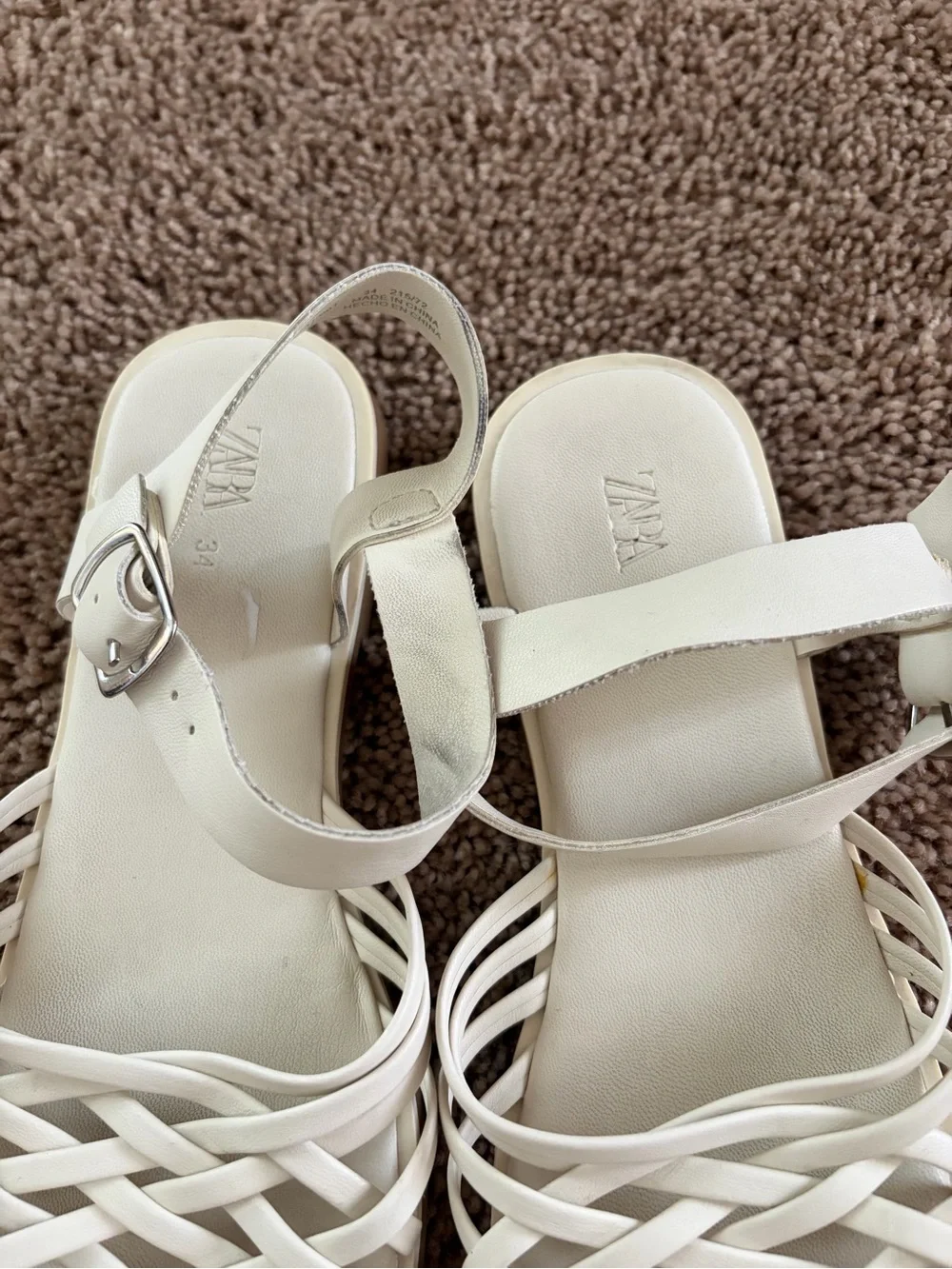 Zara Cream Woven Strappy Kids Sandals with Ankle Buckle
